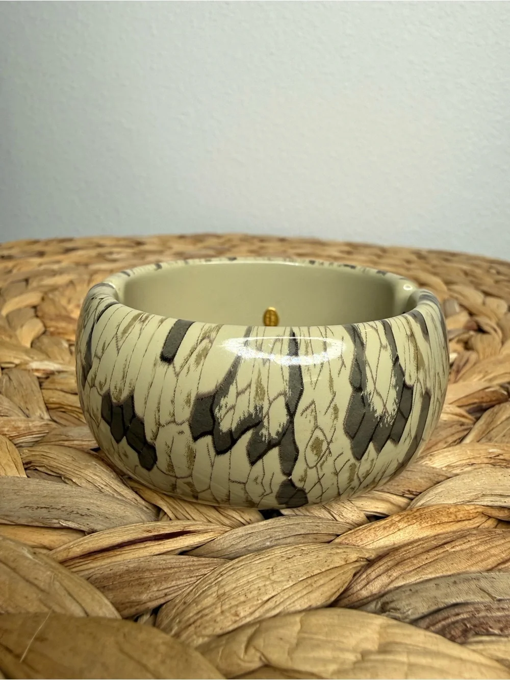 Vintage Kenneth Jay Lane Bangle Snake Python Print Cream Gray Patterned Bracelet